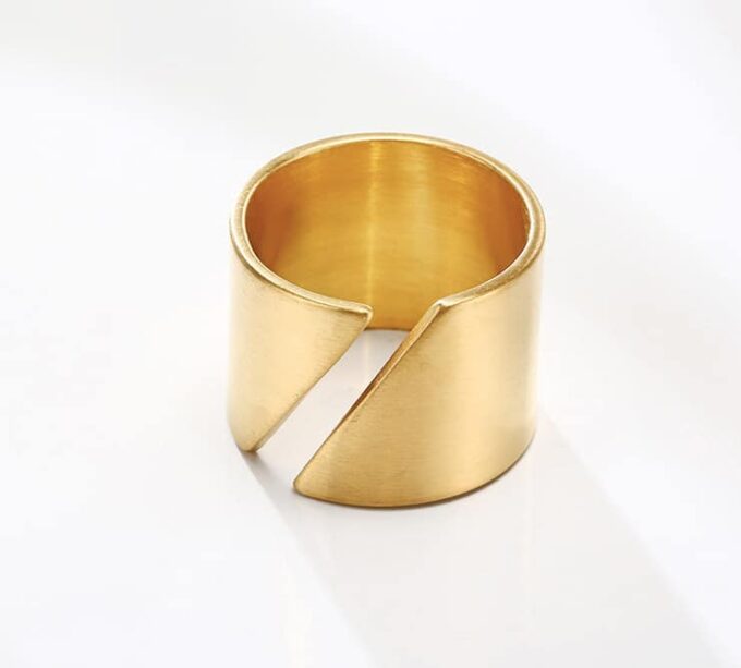 N7308a Bague enveloppante large ajustable acier inoxydable doré - Bijoux Bagues en ligne Ninanina