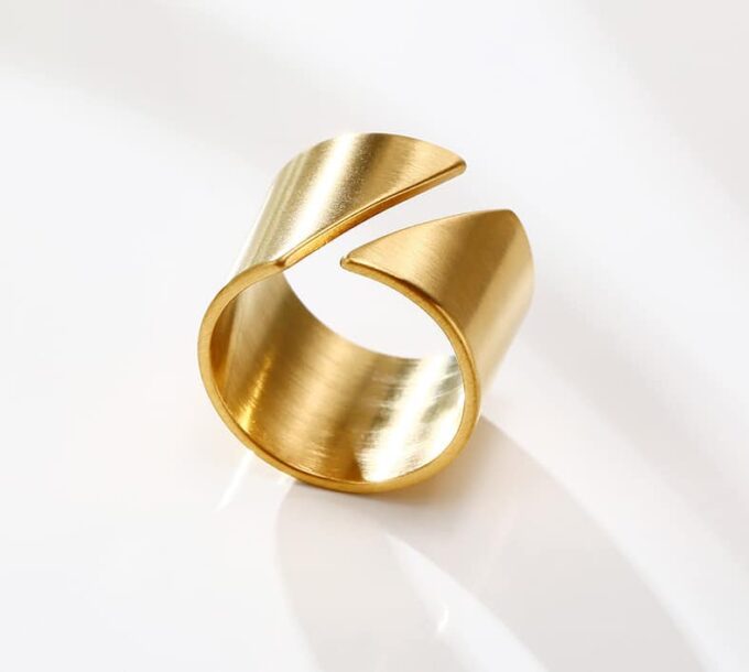 N7308d Bague enveloppante large ajustable acier inoxydable doré - Bijoux Bagues en ligne Ninanina