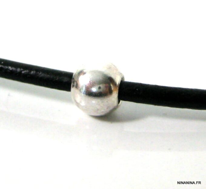 N752tera collier homme cordon cuir perle argent massif