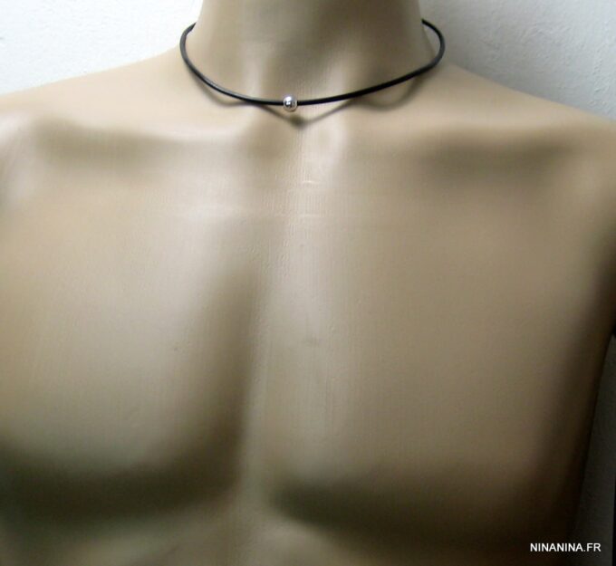 N752terd collier homme cordon cuir perle argent massif