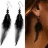 N758b Boucles D'oreilles plumes et perles en bois noires artisanales - Bijoux boucle d'oreille ethnique en ligne Ninanina