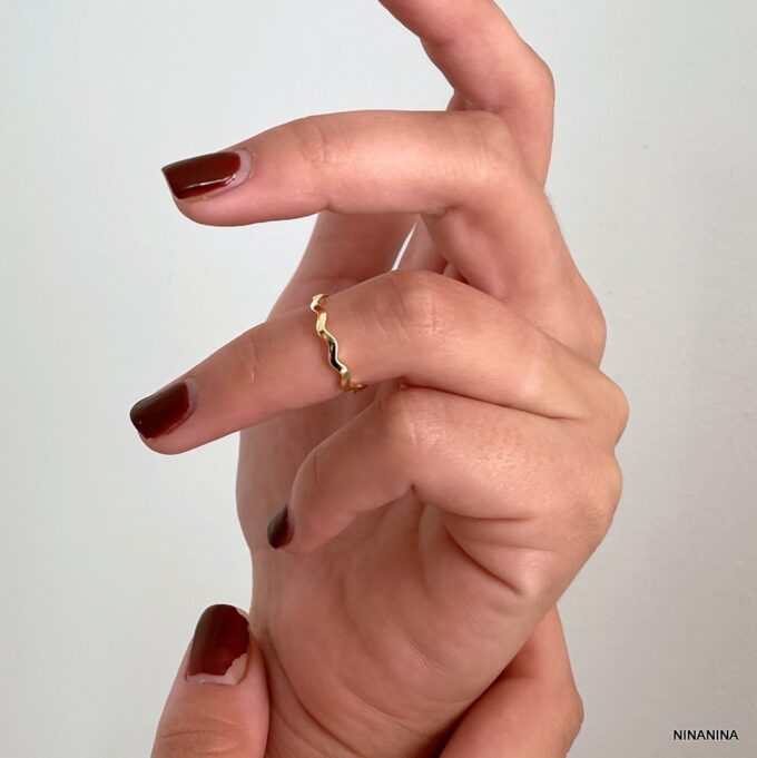 N7933a Bague de phalange festonnée argent 925 doré - Bijoux Bagues de phalanges en ligne Ninanina