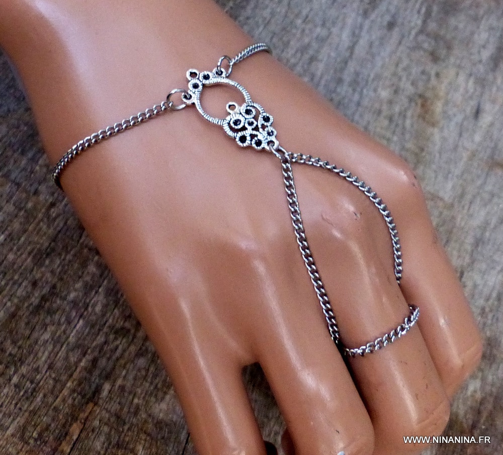 Bracelet bague - parure de main acier inoxydable – Image 4