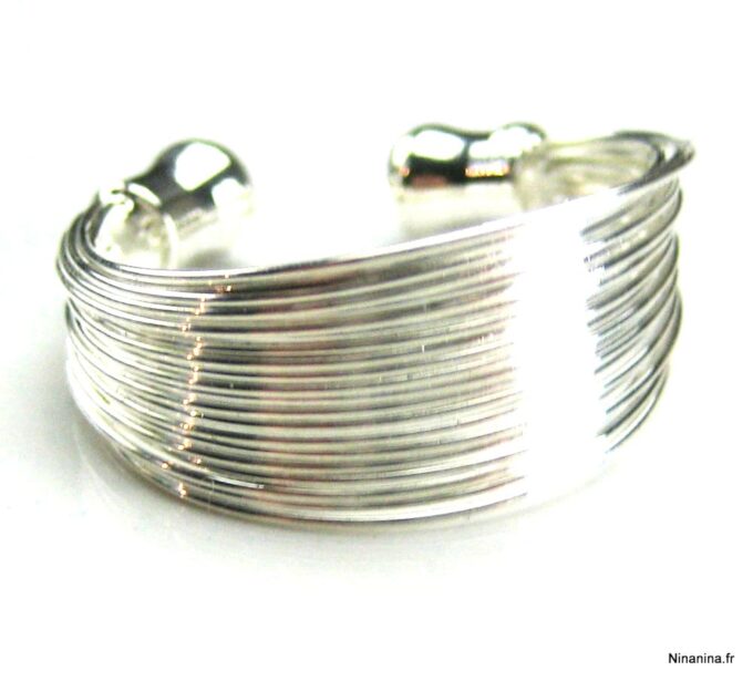 N833terb bague ajustable multi rangs plaqué argent