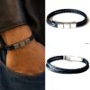 N8511 Bracelet cuir tressé noir double rang et acier inoxydable pour homme artisanal - Bijoux bracelets hommes en ligne Ninanina