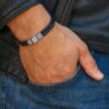 N8511a Bracelet cuir tressé noir double rang et acier inoxydable pour homme artisanal - Bijoux bracelets hommes en ligne Ninanina