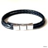 N8511d Bracelet cuir tressé noir double rang et acier inoxydable pour homme artisanal - Bijoux bracelets hommes en ligne Ninanina