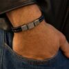 N8511f Bracelet cuir tressé noir double rang et acier inoxydable pour homme artisanal - Bijoux bracelets hommes en ligne Ninanina