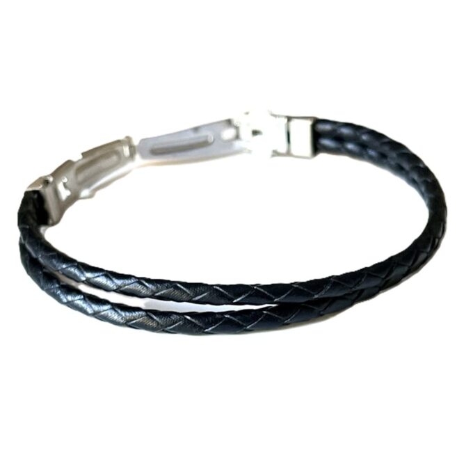 N8511i Bracelet cuir tressé noir double rang et acier inoxydable pour homme artisanal - Bijoux bracelets hommes en ligne Ninanina