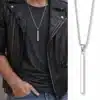 N8557h Collier homme artisanal pendentif barre et chaine maille carrée plaqué argent - Bijoux colliers hommes en ligne Ninanina