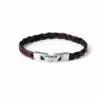 N8585d Bracelet Cuir Plat Tressé Marron Et Fermoir Rectangulaire Argenté - Bijoux Bracelets hommes en ligne Ninanina
