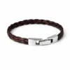 N8585e Bracelet Cuir Plat Tressé Marron Et Fermoir Rectangulaire Argenté - Bijoux Bracelets hommes en ligne Ninanina