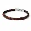 N8585f Bracelet Cuir Plat Tressé Marron Et Fermoir Rectangulaire Argenté - Bijoux Bracelets hommes en ligne Ninanina