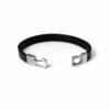 N8587a Bracelet homme lacet cuir plat lisse marron et fermoir rectangulaire acier argenté - Bijoux Bracelets hommes en ligne Ninanina