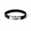 N8587b Bracelet homme lacet cuir plat lisse marron et fermoir rectangulaire acier argenté - Bijoux Bracelets hommes en ligne Ninanina