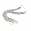 N8619a Boucles d'oreilles tres longues argent - chainettes maille serpent artisanales - Bijoux d'oreille en ligne Ninanina