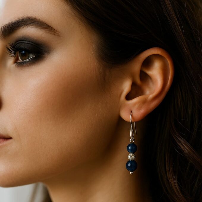 N862a Boucles d'oreilles Pendantes Lapis lazuli Bleu Et Perles Argent 925 Faites Main En France - Bijoux d'oreille en ligne Ninanina