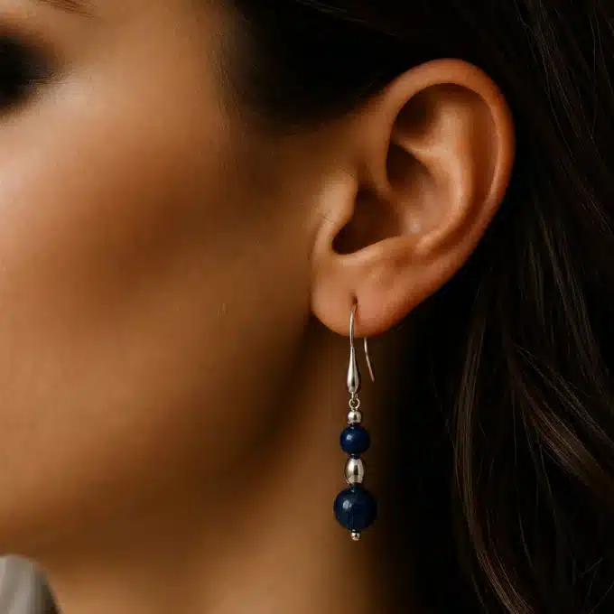 N862D Boucles d'oreilles Pendantes Lapis lazuli Bleu Et Perles Argent 925 Faites Main En France - Bijoux d'oreille en ligne Ninanina