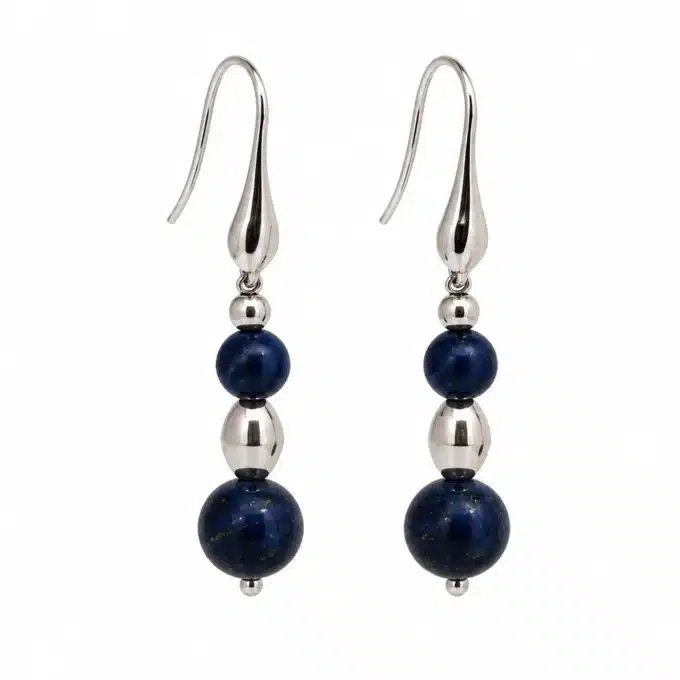 N862E Boucles d'oreilles Pendantes Lapis lazuli Bleu Et Perles Argent 925 Faites Main En France - Bijoux d'oreille en ligne Ninanina