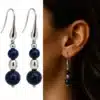 N862F Boucles d'oreilles Pendantes Lapis lazuli Bleu Et Perles Argent 925 Faites Main En France - Bijoux d'oreille en ligne Ninanina