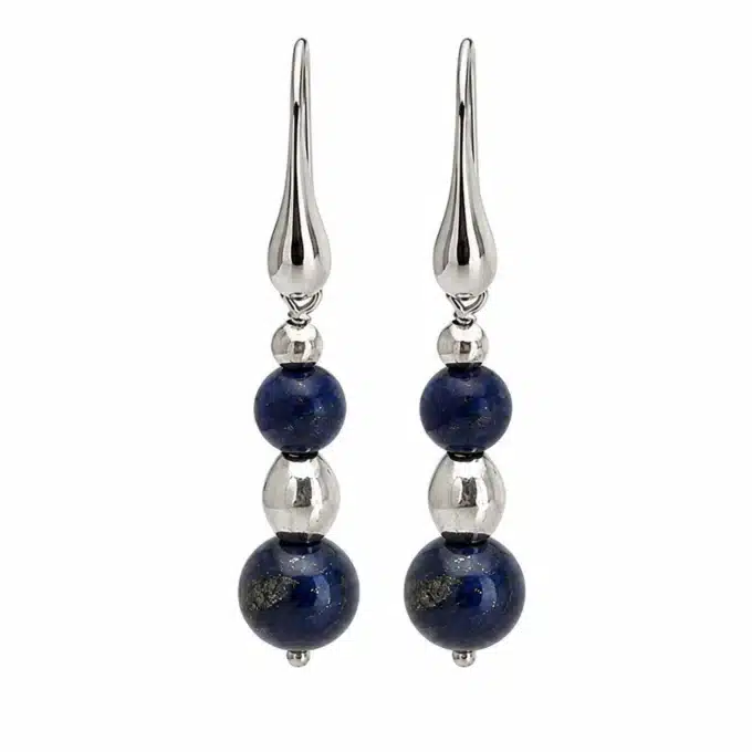 N862G Boucles d'oreilles Pendantes Lapis lazuli Bleu Et Perles Argent 925 Faites Main En France - Bijoux d'oreille en ligne Ninanina