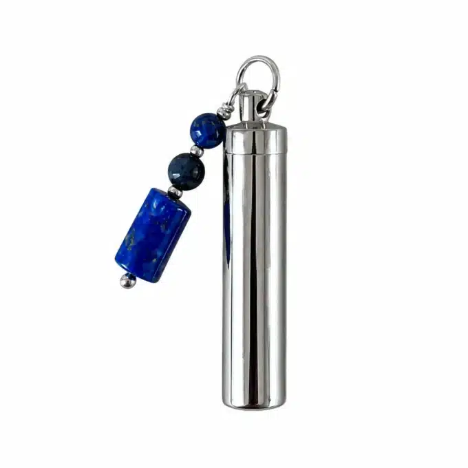 N8639E Bijou funéraire Pendentif Acier Inoxydable et Lapis Lazuli bleu naturel - Bijoux Colliers funéraires en ligne Ninanina