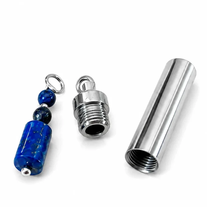 N8639F Bijou funéraire Pendentif Acier Inoxydable et Lapis Lazuli bleu naturel - Bijoux Colliers funéraires en ligne Ninanina