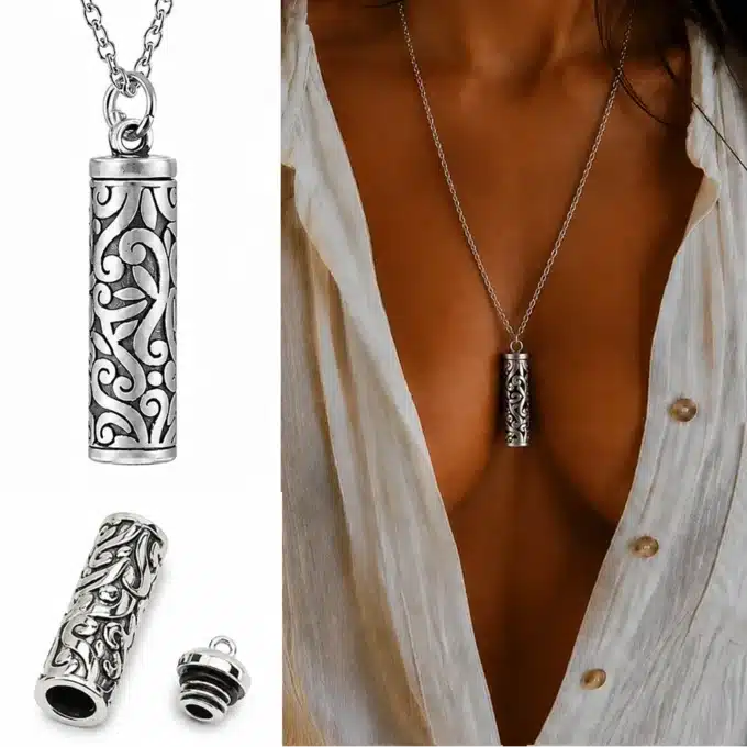 N8646-4730 Collier Pendentif urne funéraire Acier Inoxydable Argenté - Collier artisanal - Bijoux colliers funéraires en ligne Ninanina
