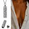 N8646-4730a Collier Pendentif urne funéraire Acier Inoxydable Argenté - Collier artisanal - Bijoux colliers funéraires en ligne Ninanina