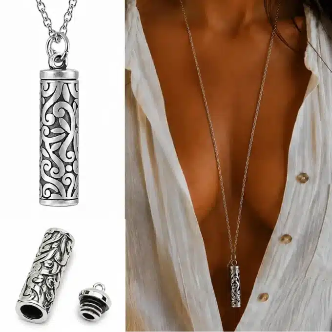 N8646-4730a Collier Pendentif urne funéraire Acier Inoxydable Argenté - Collier artisanal - Bijoux colliers funéraires en ligne Ninanina