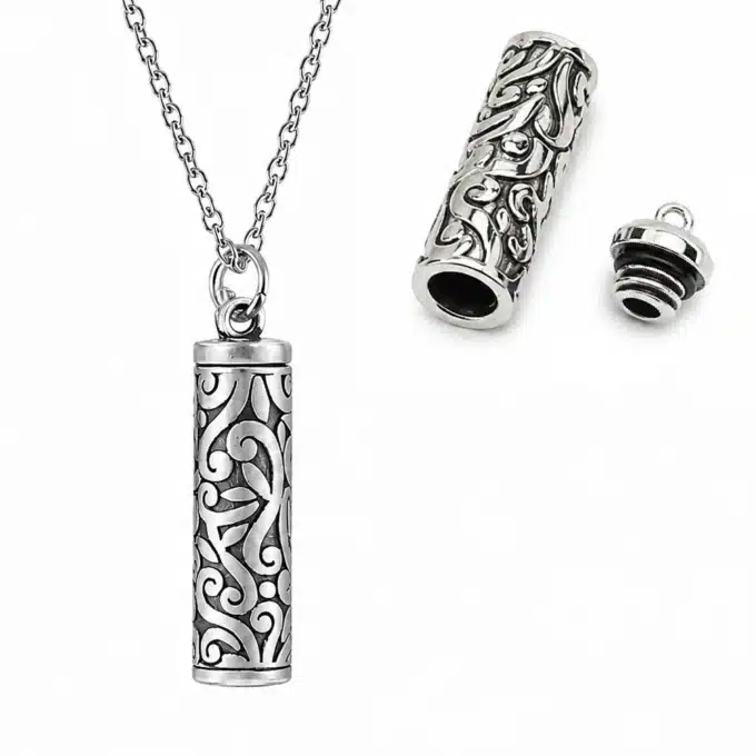N8646-4730b Collier Pendentif urne funéraire Acier Inoxydable Argenté - Collier artisanal - Bijoux colliers funéraires en ligne Ninanina