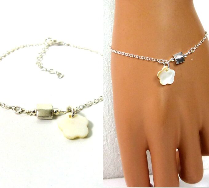 N887ter bracelet argent massif fleur nacre