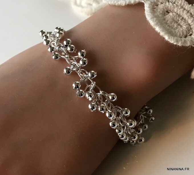 N920b Bracelet petites perles plaqué Argent pour femme - Bijoux Bracelets en ligne Ninanina