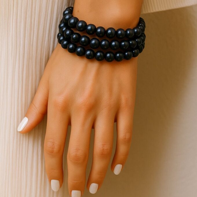 N979 Bracelet Manchette Femme 3 Rangs avec Perles d’Eau Douce Noires – Bijou Élégant et Raffiné - Bijoux Bracelets manchette perle en ligne Ninanina