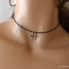 N6508a Ras de cou diamant pendentif croix diamants argent noir - Bijoux Colliers en ligne Ninanina