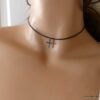 N6508d Ras de cou diamant pendentif croix diamants argent noir - Bijoux Colliers en ligne Ninanina