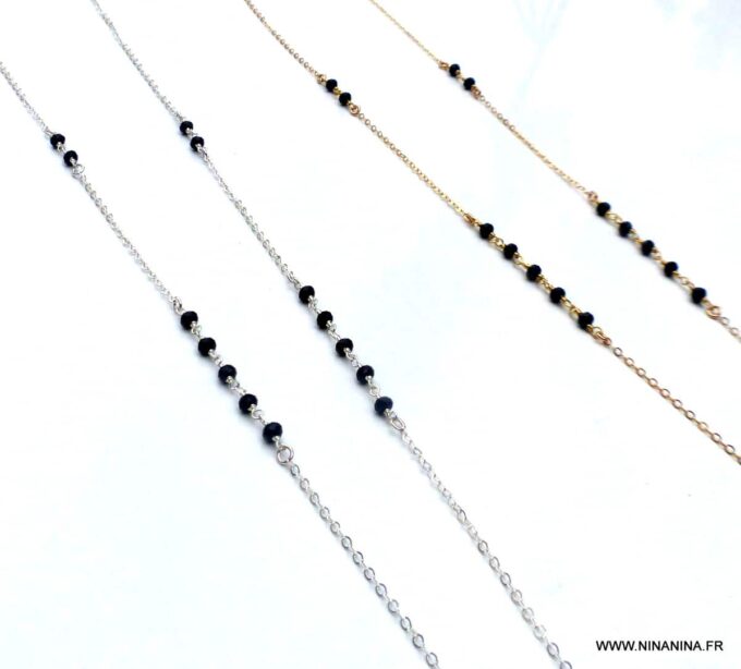 N6514k Chapelet argent massif femme pierres noires - Bijoux Colliers en ligne Ninanina
