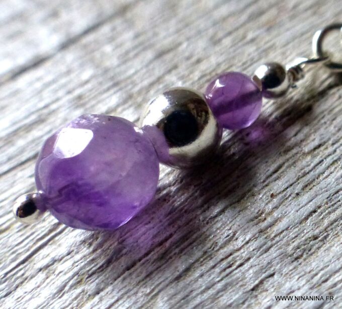 N6518g collier de dos mariage argent et pierres violettes en améthyste naturelle - Bijoux Colliers en ligne Ninanina