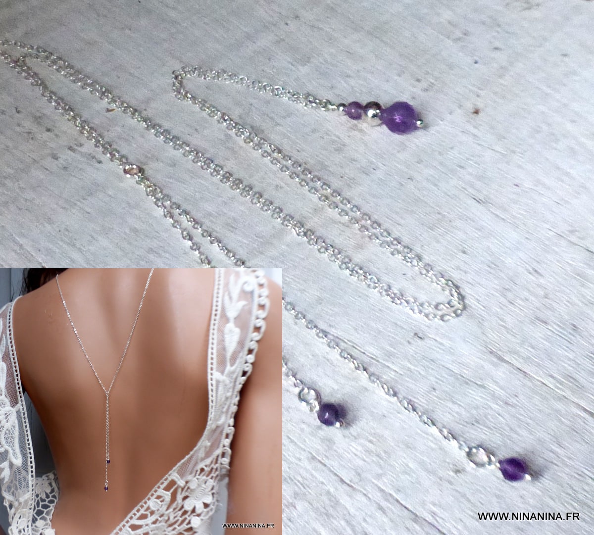 Collier Vintage 2 Rangs Perles En Améthyste Naturelle - Bijou Bohème Violet - Occasion