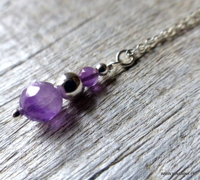 N6518q collier de dos mariage argent et pierres violettes en améthyste naturelle - Bijoux Colliers en ligne Ninanina