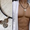 N6519a Collier triskel homme cuir et acier argenté - Bijoux Collliers en ligne Ninanina