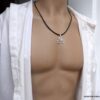 N6519b Collier triskel homme cuir et acier argenté - Bijoux Collliers en ligne Ninanina