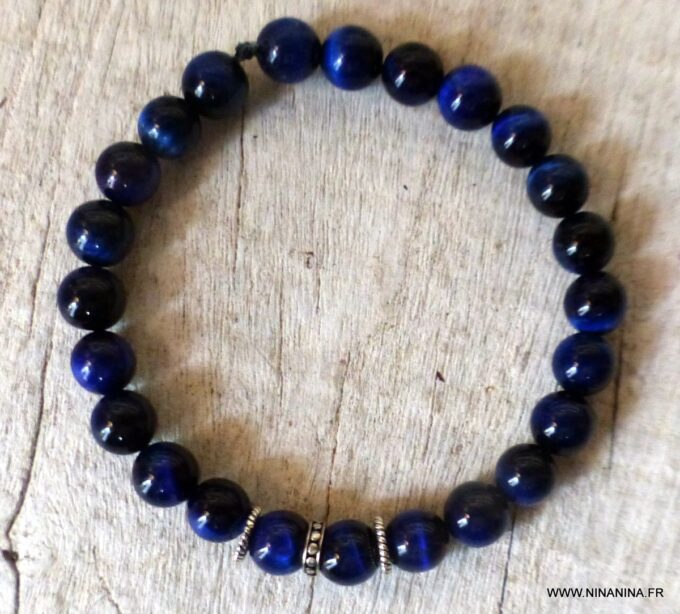 N6522e Bracelet oeil de tigre bleu et argent 925 - Bijoux Bracelets en ligne Ninanina