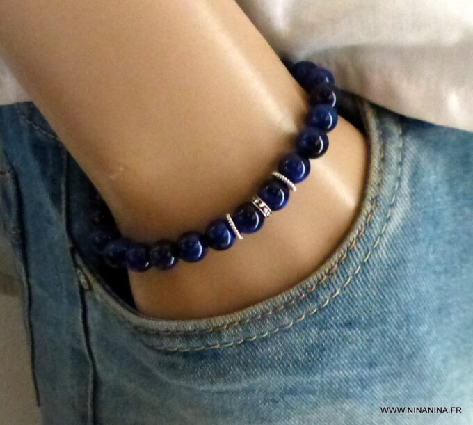 N6522i Bracelet oeil de tigre bleu et argent 925 - Bijoux Bracelets en ligne Ninanina