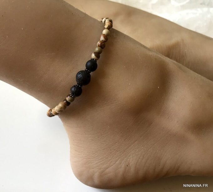 N6408i Bracelet de cheville homme ethnique pierre naturelle et pierre de lave - Bijoux Bracelets en ligne Ninanina