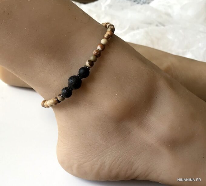 N6408k Bracelet de cheville homme ethnique pierre naturelle et pierre de lave - Bijoux Bracelets en ligne Ninanina