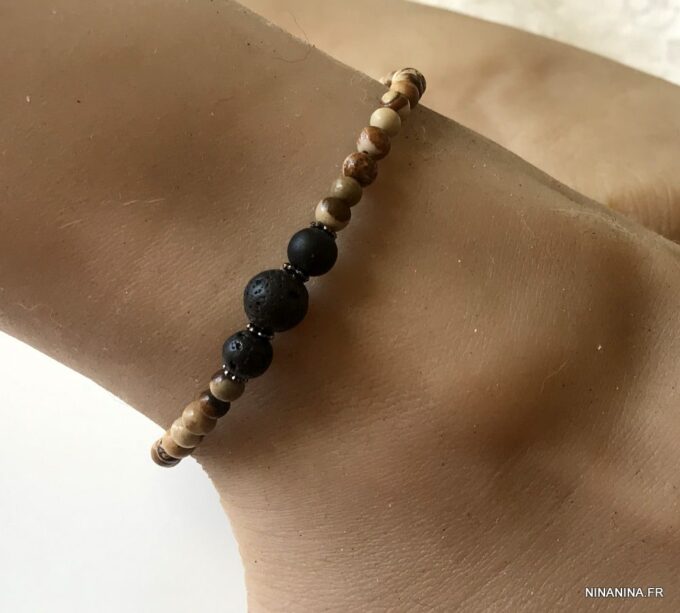 N6408m Bracelet de cheville homme ethnique pierre naturelle et pierre de lave - Bijoux Bracelets en ligne Ninanina