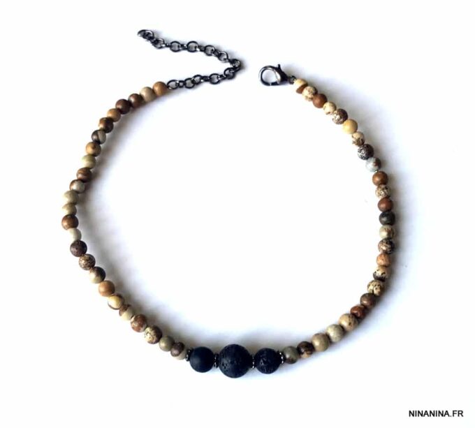 N6408o Bracelet de cheville homme ethnique pierre naturelle et pierre de lave - Bijoux Bracelets en ligne Ninanina