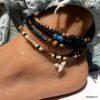 N6408T Bracelet de cheville homme ethnique pierre naturelle et pierre de lave - Bijoux Bracelets en ligne Ninanina