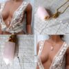 N6413 Collier femme plaqué or pendentif mini flacon de parfum en quartz rose - Bijoux colliers en ligne Ninanina